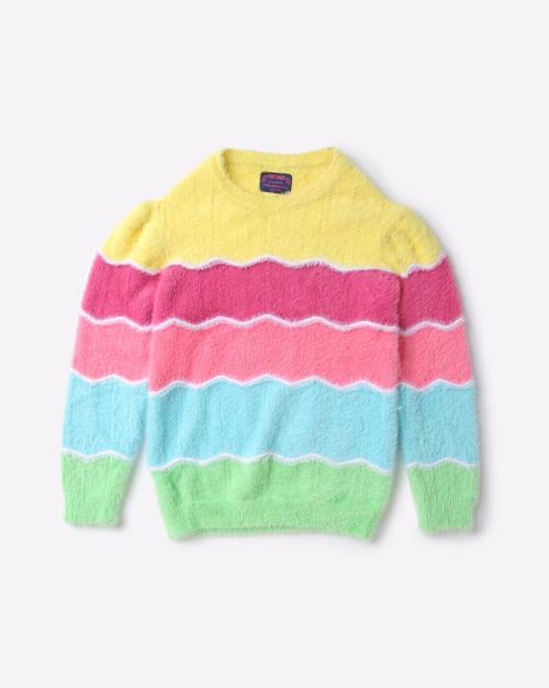 Striped Sweater with Fuzzy Yarn