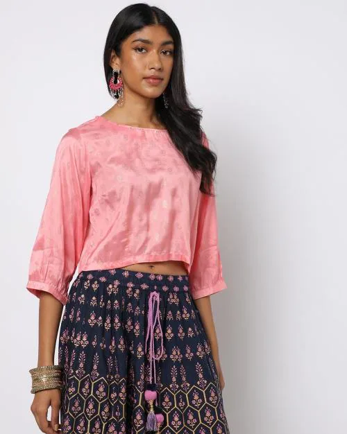 Foil Print Round-Neck Top