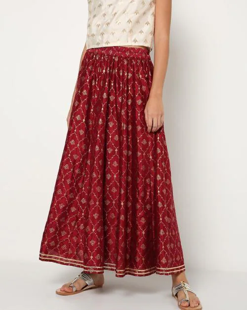Printed Flared Long Skirt