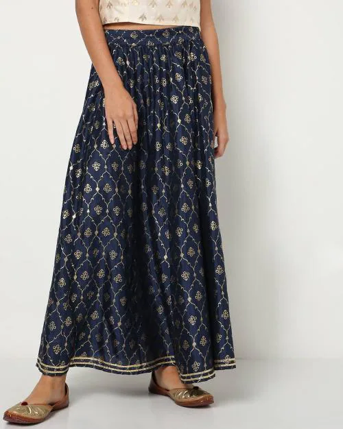 Printed Flared Long Skirt
