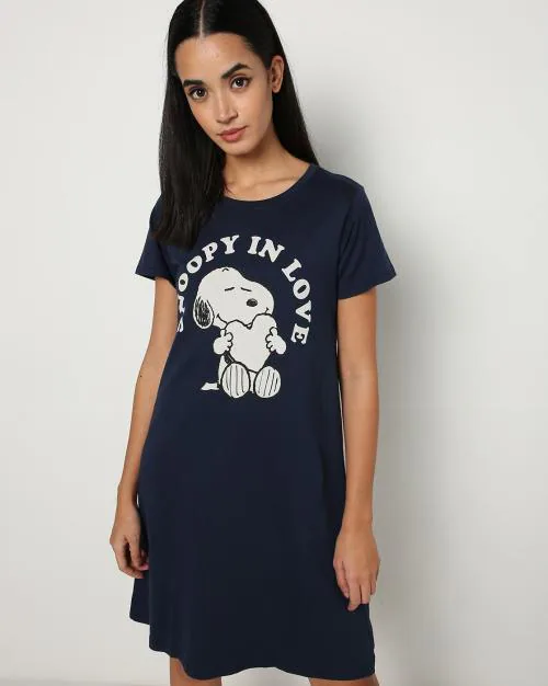 Snoopy Print Round-Neck Nightshirt