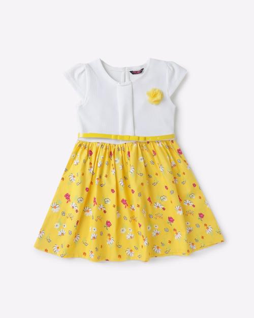 Floral Print Fit and Flare Frock with Belt