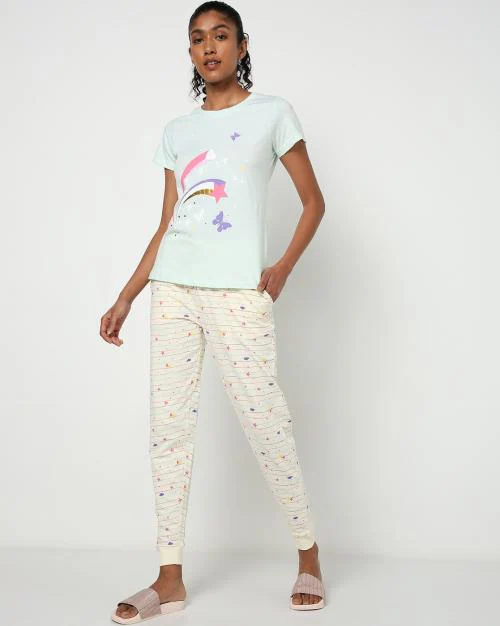 Graphic Print Cotton T-shirt & Joggers Set