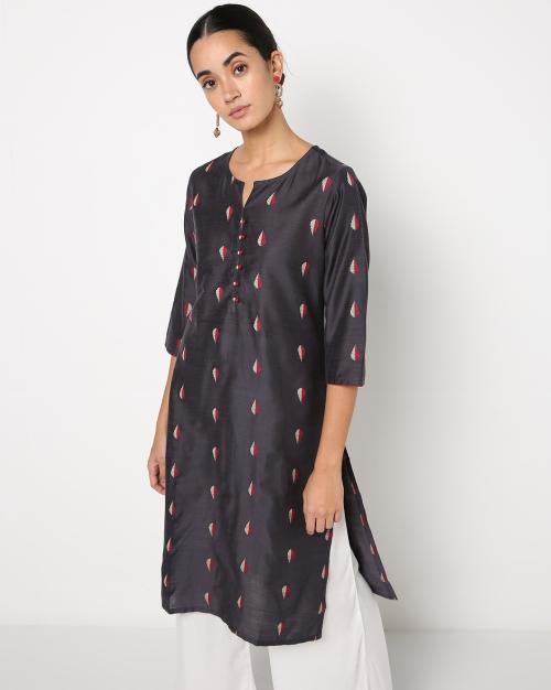 Printed Straight Kurta with Button Placket