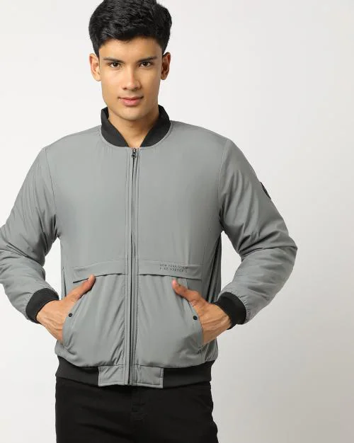 Slim Fit Zip-Front Bomber Jacket