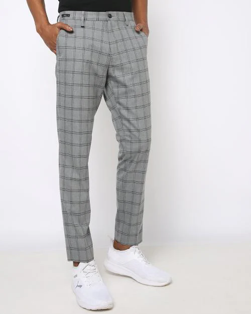 Checked Slim Fit Flat-Front Trousers