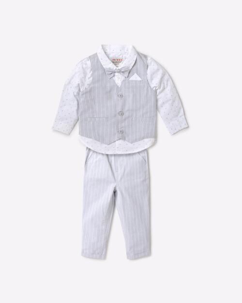Striped Suit Set with Bow Applique