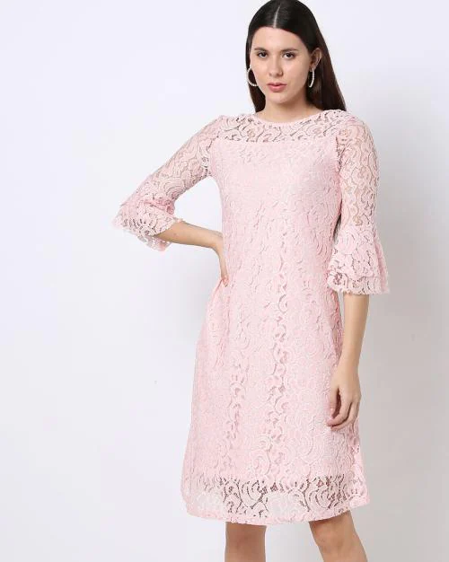 Lace A-Line Dress with Bell Sleeves