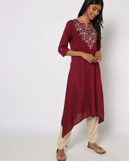 A-line Kurta with Yoke Embroidery