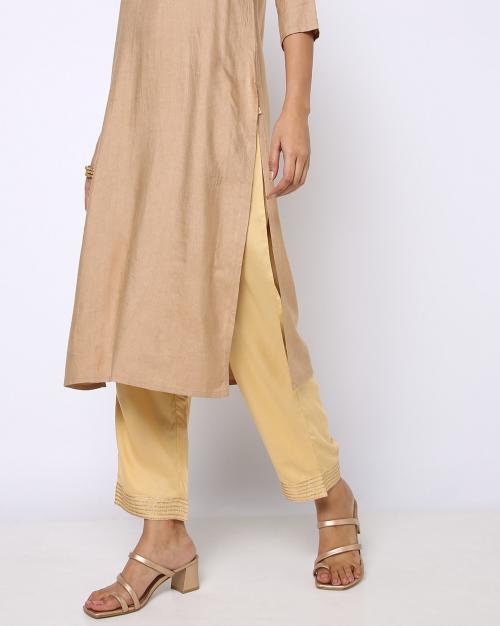 Straight Pants with Gota Embroidery