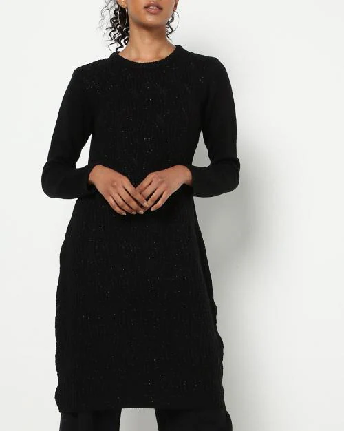 Knit Round-Neck Fitted Winter Kurta