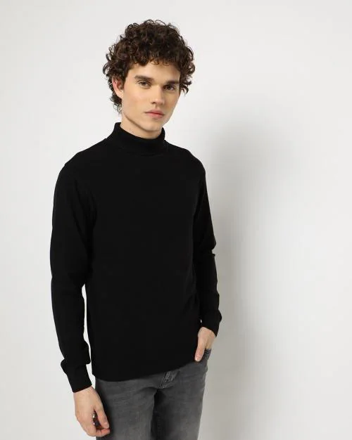 Turtleneck Sweater with Ribbed Trims