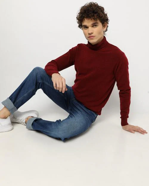 Turtleneck Sweater with Ribbed Trims