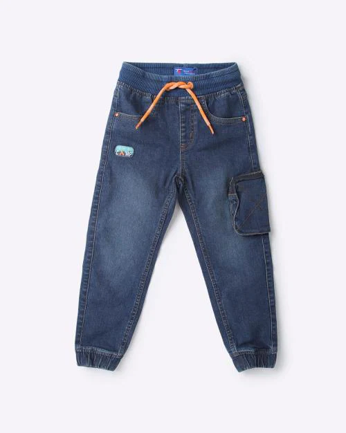 Mid-Wash Jogger Jeans with Cargo Pocket