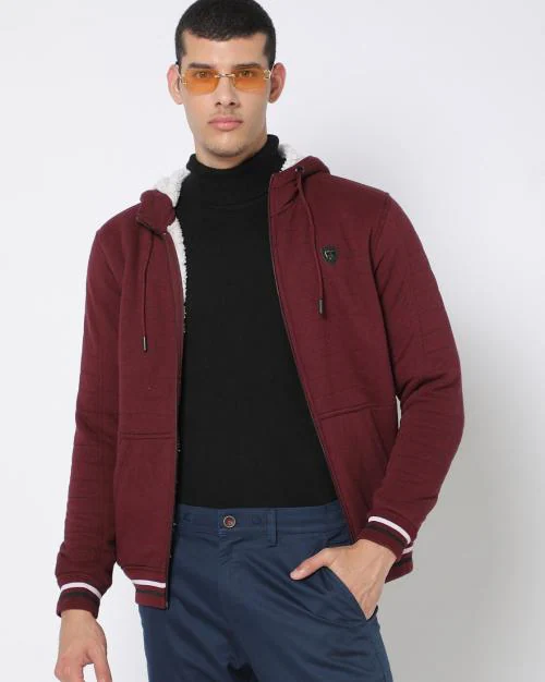 Quilted Slim Fit Zip-Front Hoodie
