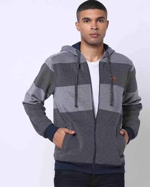 Striped Slim Fit Hoodie with Slip Pockets