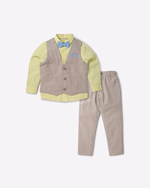 Checked 3-Piece Suit Set with Bow Tie