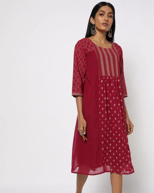 Floral Print Pleated A-line Dress