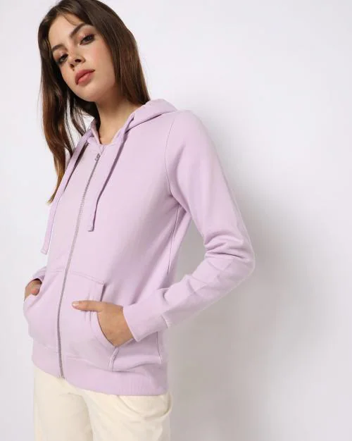 Zip-Front Hoodie with Split Kangaroo Pocket