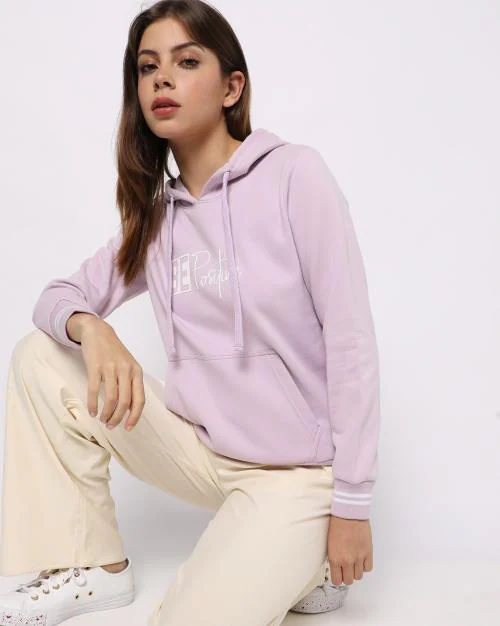 Typographic Print Hoodie with Kangaroo Pockets