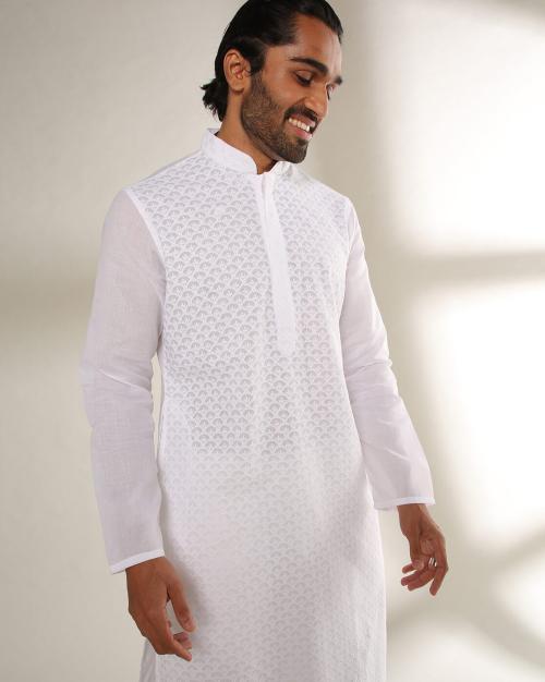 Schiffli Embroidered Slim Fit Kurta