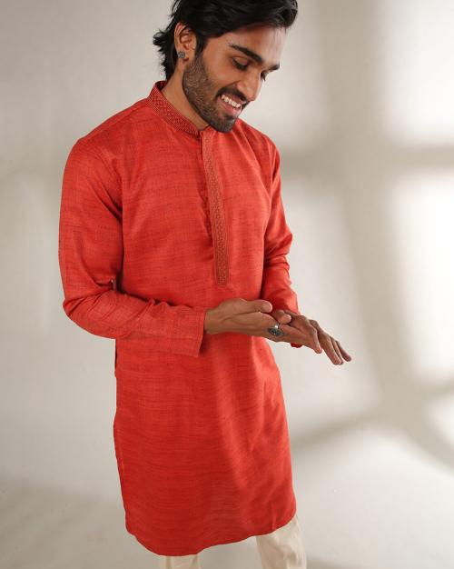 Slim Fit Kurta with Embroidered Placket
