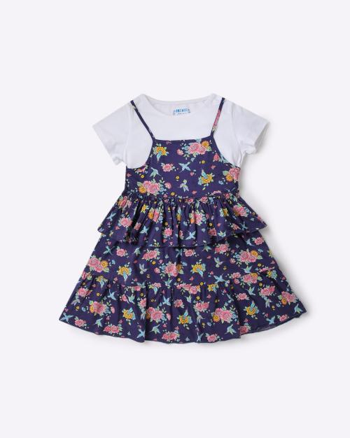 Printed Pinafore Dress with T-shirt