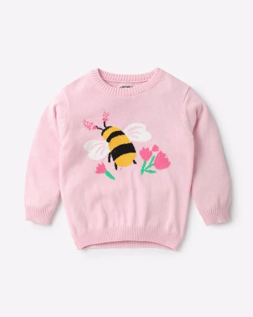 Bee Embroidered Round-Neck Sweater