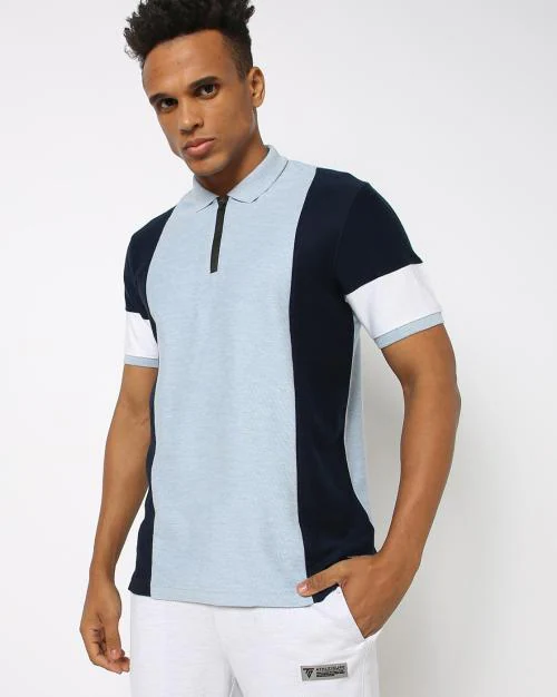 Buy Regular Fit Colourblock Polo T-Shirt with Ribbed Hem Online at Best ...