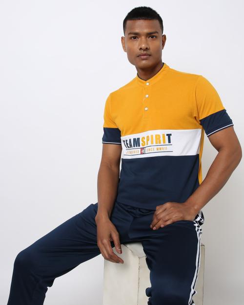 Regular Fit Brand Print Henley T-Shirt