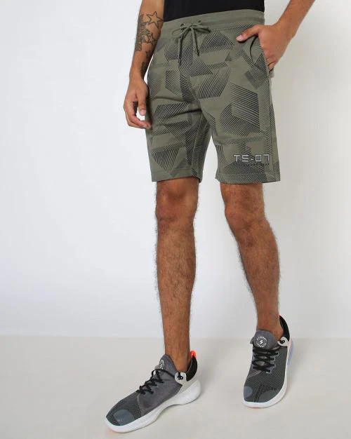 Geometric Print Flat-Front Shorts