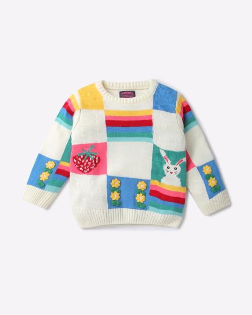 Colourblock Sweater with Floral Embroidery
