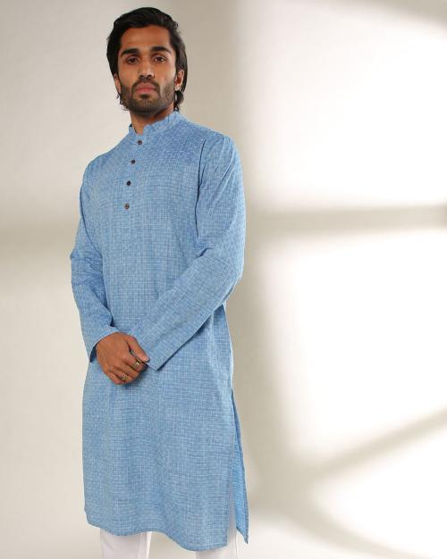 Printed Slim Fit Kurta with Embroidered Placket