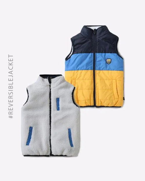Colourblock Reversible Jacket with Panels & Sherpa