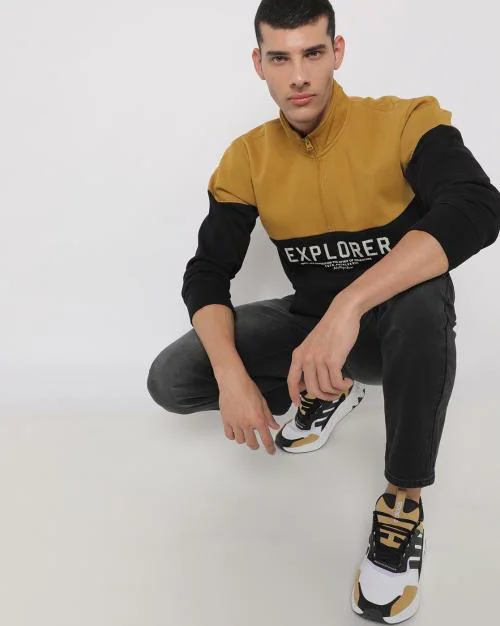 Cut & Sew Slim Fit Mock-Neck Sweatshirt