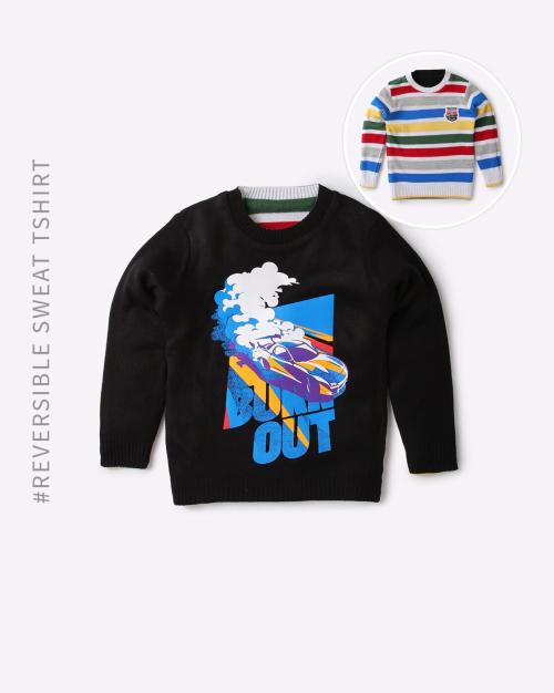 Printed Reversible Crew-Neck Sweater