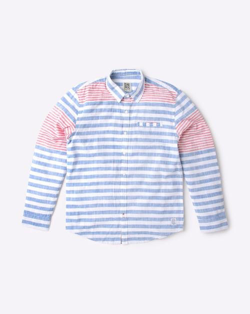 Striped Shirt with Welt Pocket