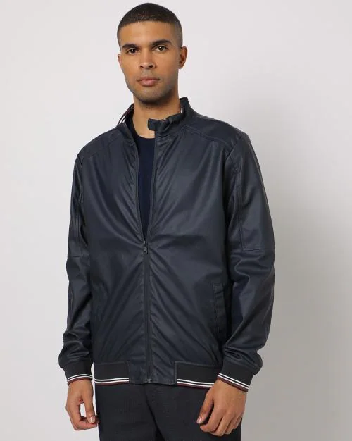 Buy Slim Fit Zip-Front Bomber Jacket Online at Best Prices in India ...