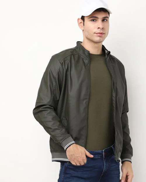Slim Fit Zip-Front Bomber Jacket