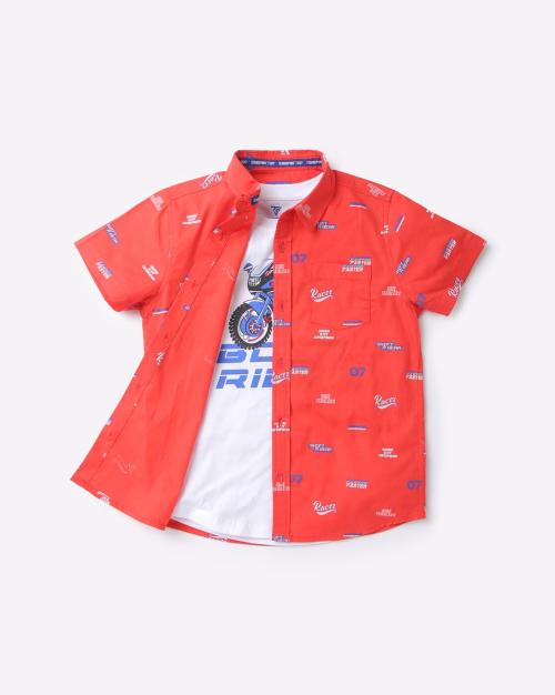 Typographic Print Shirt with Vest