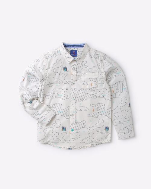 Printed Cotton Shirt with Patch Pocket