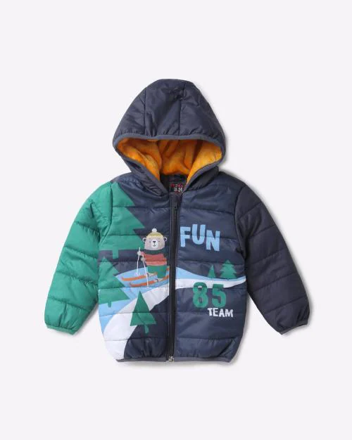 Graphic Print Hooded Puffer Jacket