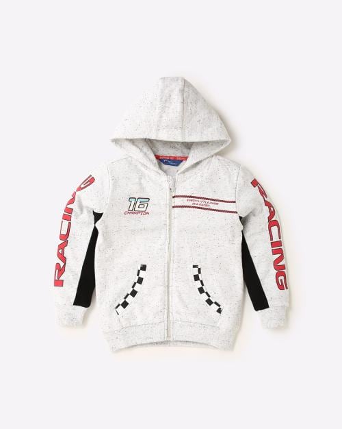 Heathered Zip-Front Hooded Sweatshirt