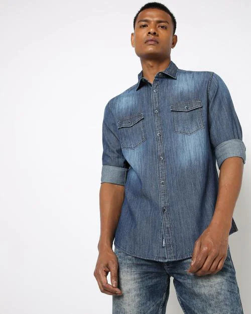 Buy Men Washed Slim Fit Denim Shirt Online at Best Prices in India
