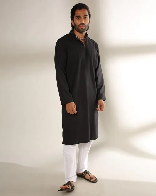 Slim Fit Kurta with Embroidered Front Panel