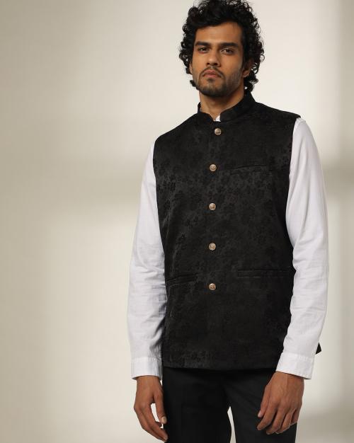 Floral Print Slim Fit Nehru Jacket