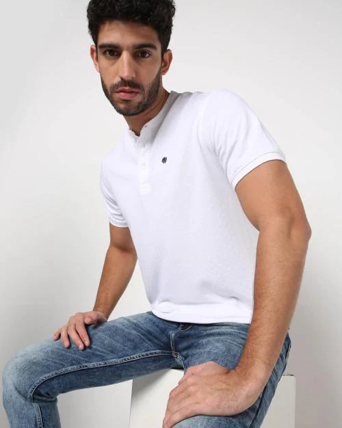 Buy Regular Fit Band Collar Polo TShirt Online at Best Prices in India