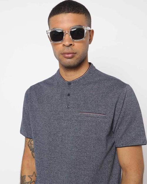 Buy Regular Fit Heathered Polo T-Shirt with Welt Pocket Online at Best ...