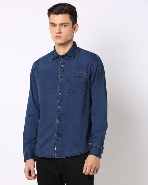 Buy Slim Fit Denim Shirt with Patch Pocket Online at Best Prices in