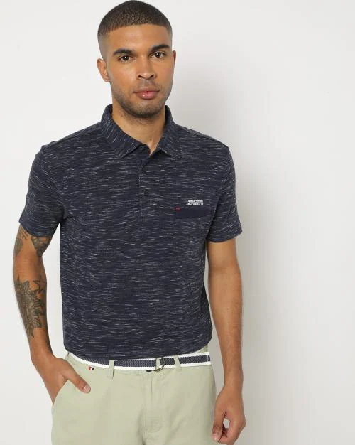 Slim Fit Heathered Polo T-Shirt with Patch Pocket